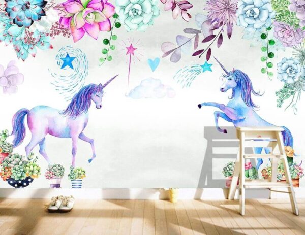 Aquarellierte Einhörner und Blumen Aquarellierte Einhörner und Blumen