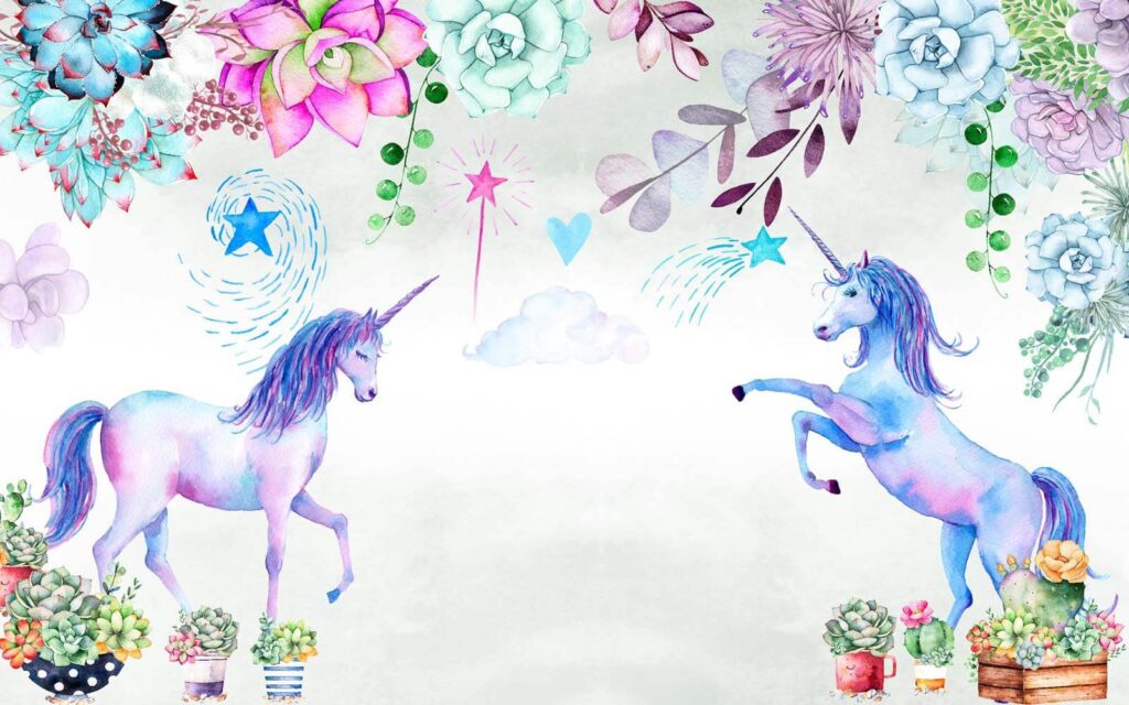 Aquarellierte Einhörner und Blumen Aquarellierte Einhörner und Blumen