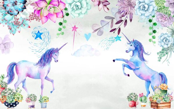 Aquarellierte Einhörner und Blumen Aquarellierte Einhörner und Blumen