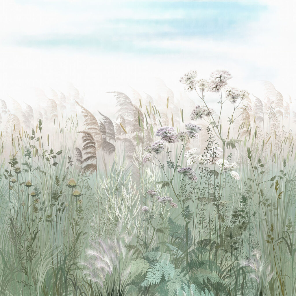Feld mit Gras und Blumen Feld mit Gras und Blumen