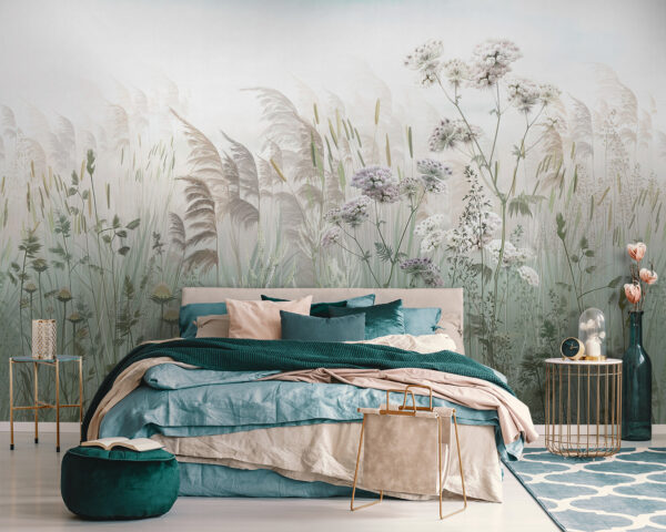 Feld mit Gras und Blumen Feld mit Gras und Blumen