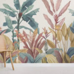 Fototapeten Tapete mit Pflanzen und Blumen