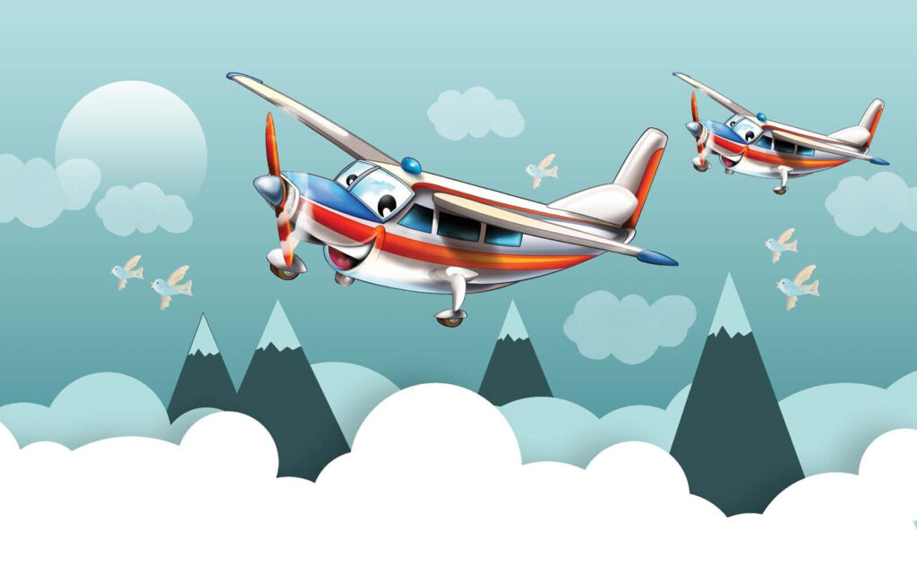 Cartoon-Flugzeuge fliegen in den Himmel Cartoon-Flugzeuge fliegen in den Himmel
