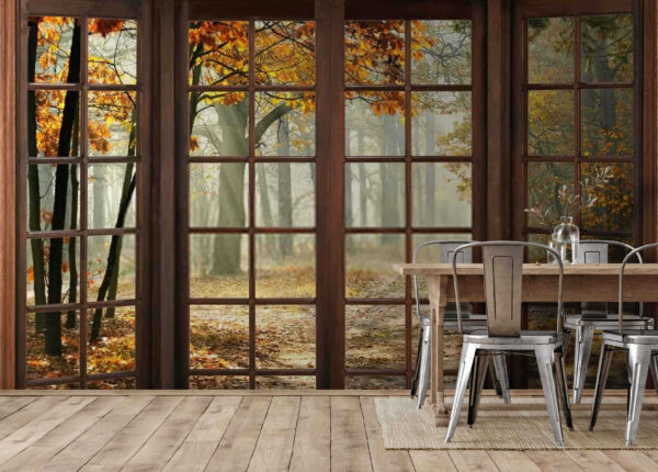 Fenster mit Bäumen und einem Weg durch das Fenster Fenster mit Bäumen und einem Weg durch das Fenster