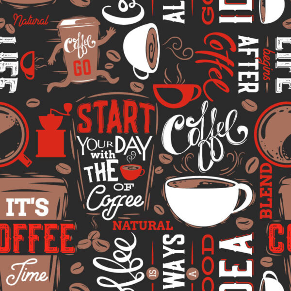 Muster von Kaffeetassen und Kaffeebohnen Muster von Kaffeetassen und Kaffeebohnen