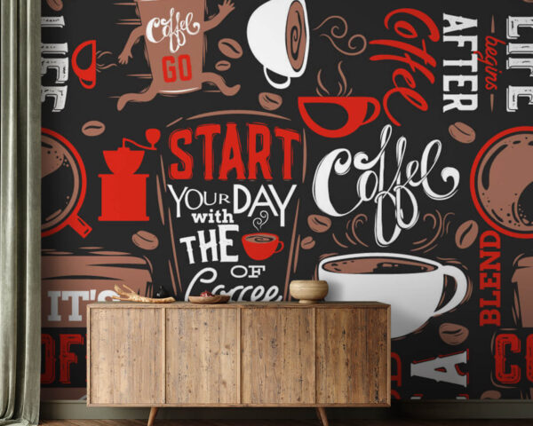 Muster von Kaffeetassen und Kaffeebohnen Muster von Kaffeetassen und Kaffeebohnen