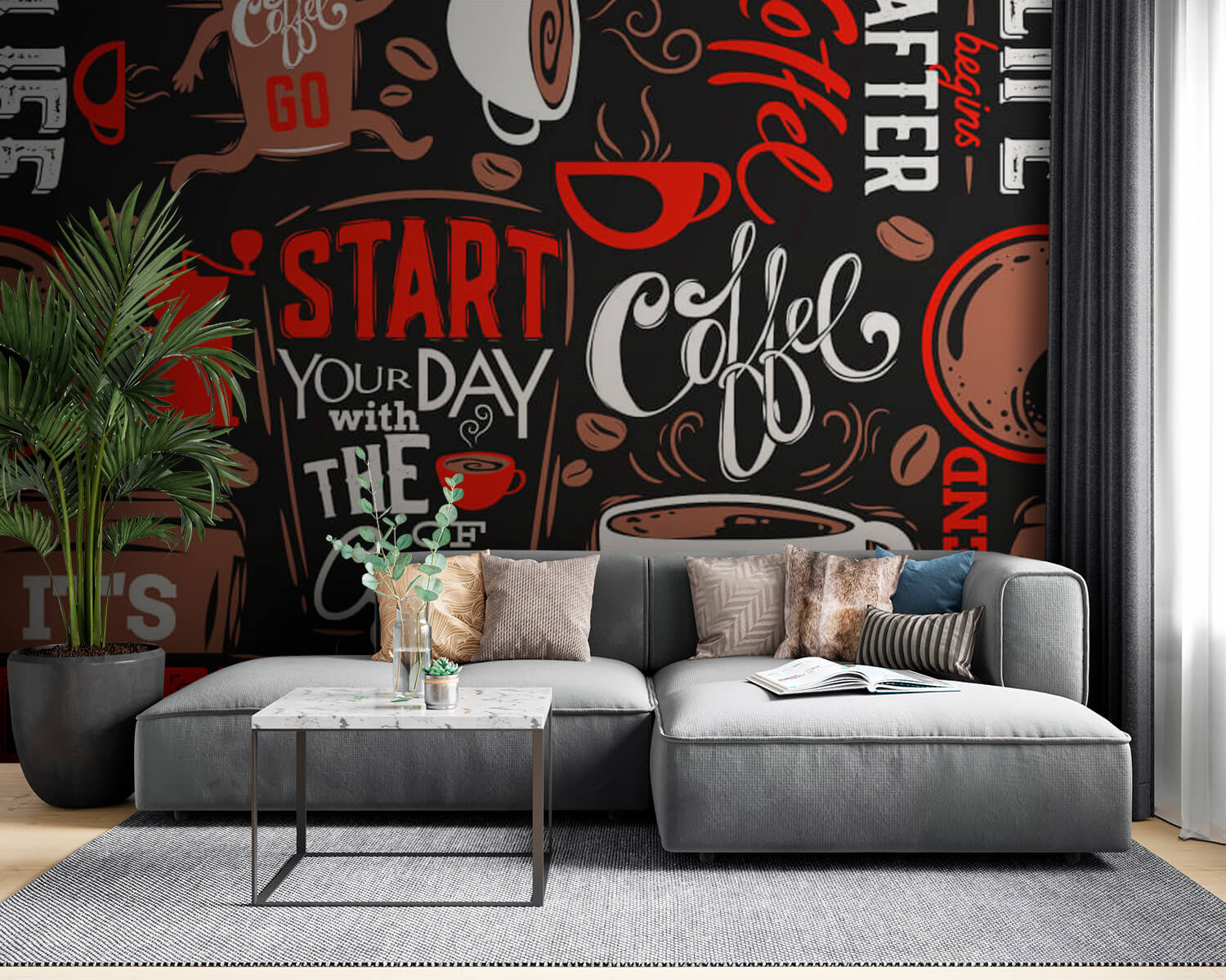 u03080pig53m - Muster von Kaffeetassen und Kaffeebohnen - tegory