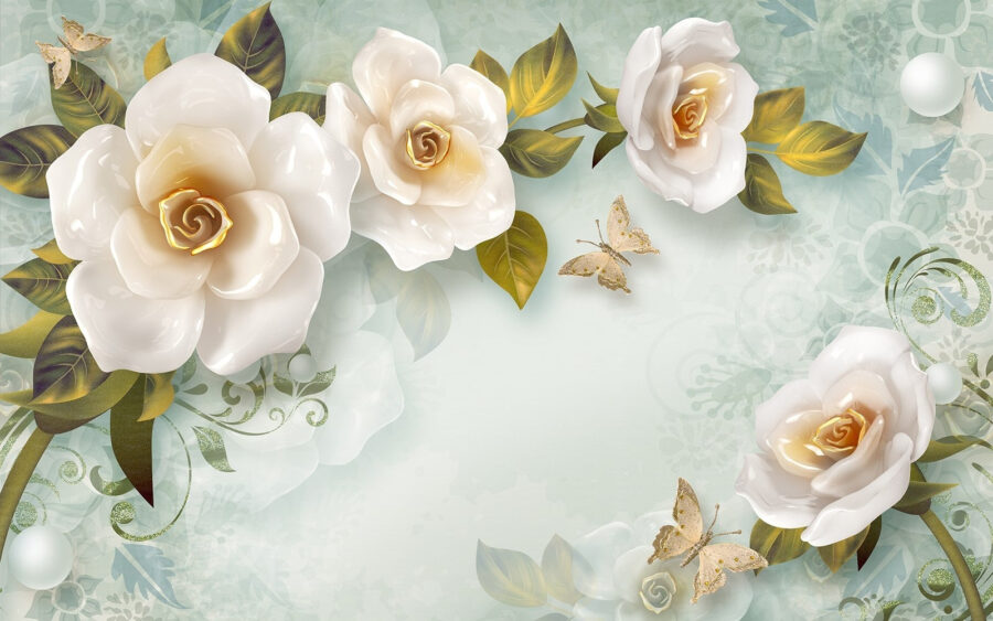 Weiße Blumen und ein Schmetterling
