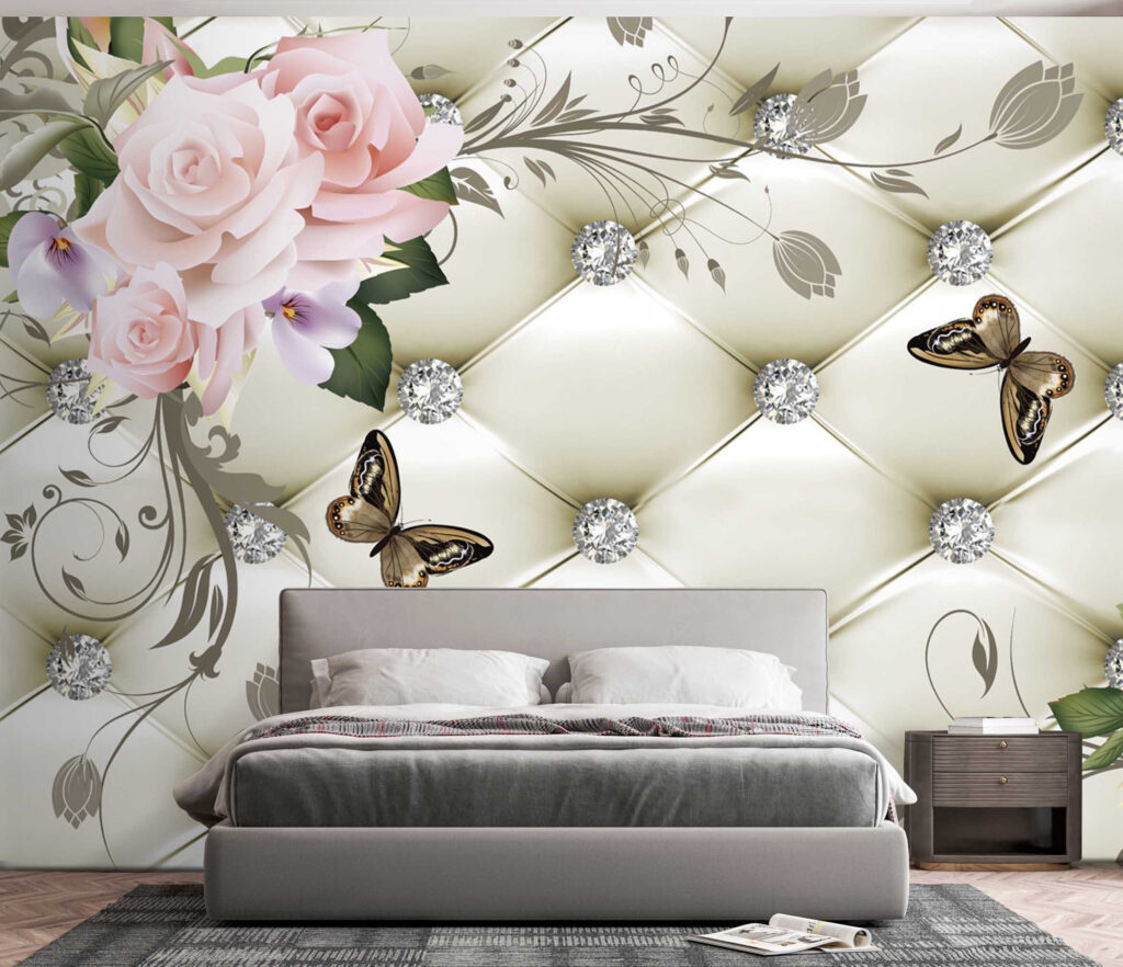 Wallpaper with flowers and butterflies