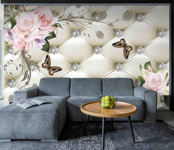 Tapete mit Blumen und Schmetterlingen Tapete mit Blumen und Schmetterlingen