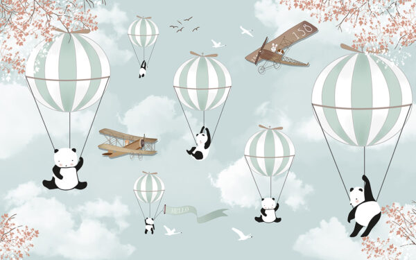 Pandas und Heißluftballons am Himmel Pandas und Heißluftballons am Himmel
