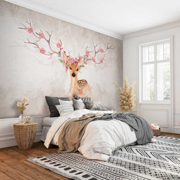 Aquarell eines Rehs mit Blumen auf den Hörnern Aquarell eines Rehs mit Blumen auf den Hörnern
