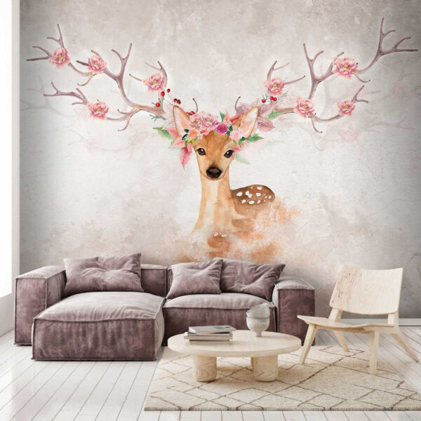 Aquarell eines Rehs mit Blumen auf den Hörnern Aquarell eines Rehs mit Blumen auf den Hörnern