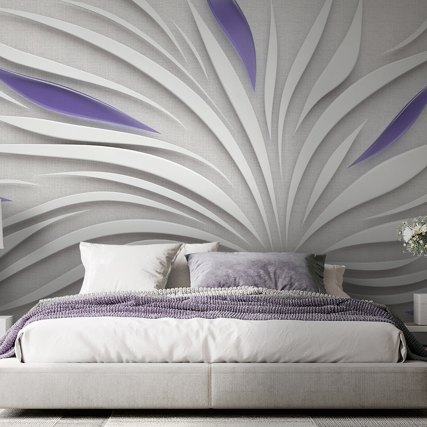 A white and purple swirls on a wall A white and purple swirls on a wall
