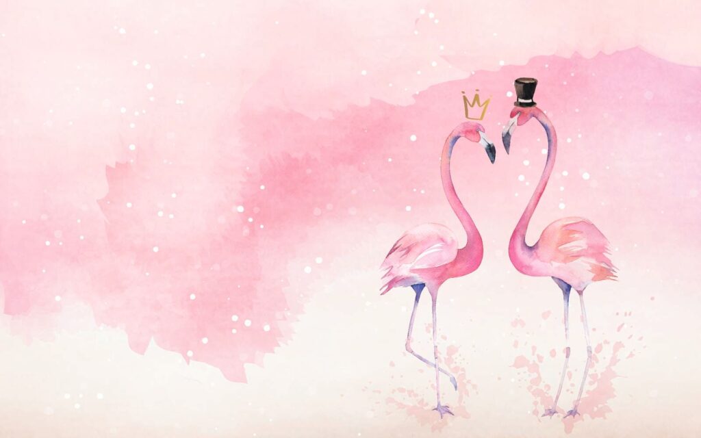 Zwei Flamingos mit Krone und Krönchen auf dem Kopf Zwei Flamingos mit Krone und Krönchen auf dem Kopf