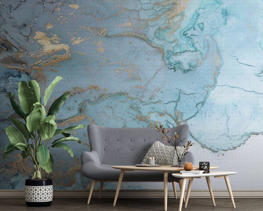 Elegant Abstract Aqua and Metallic Art