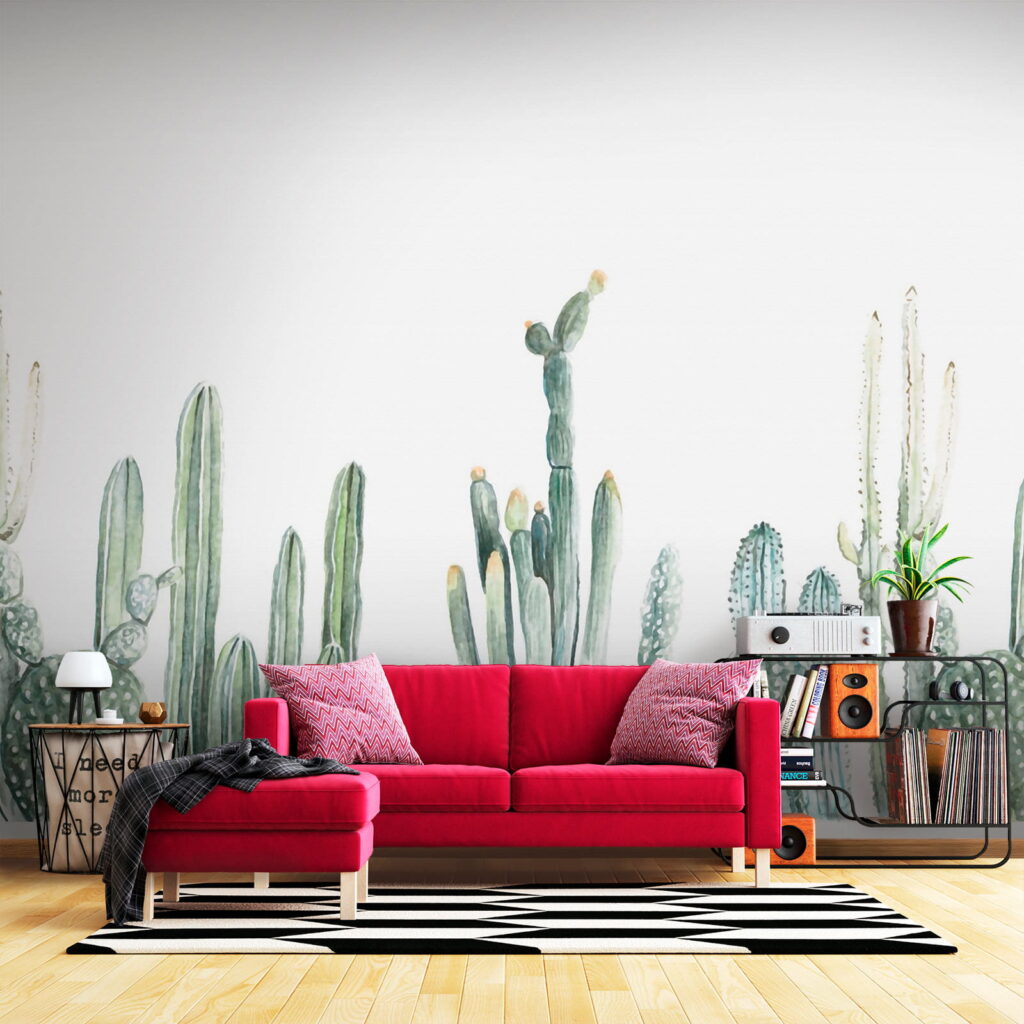 Group of cactuses on a white background