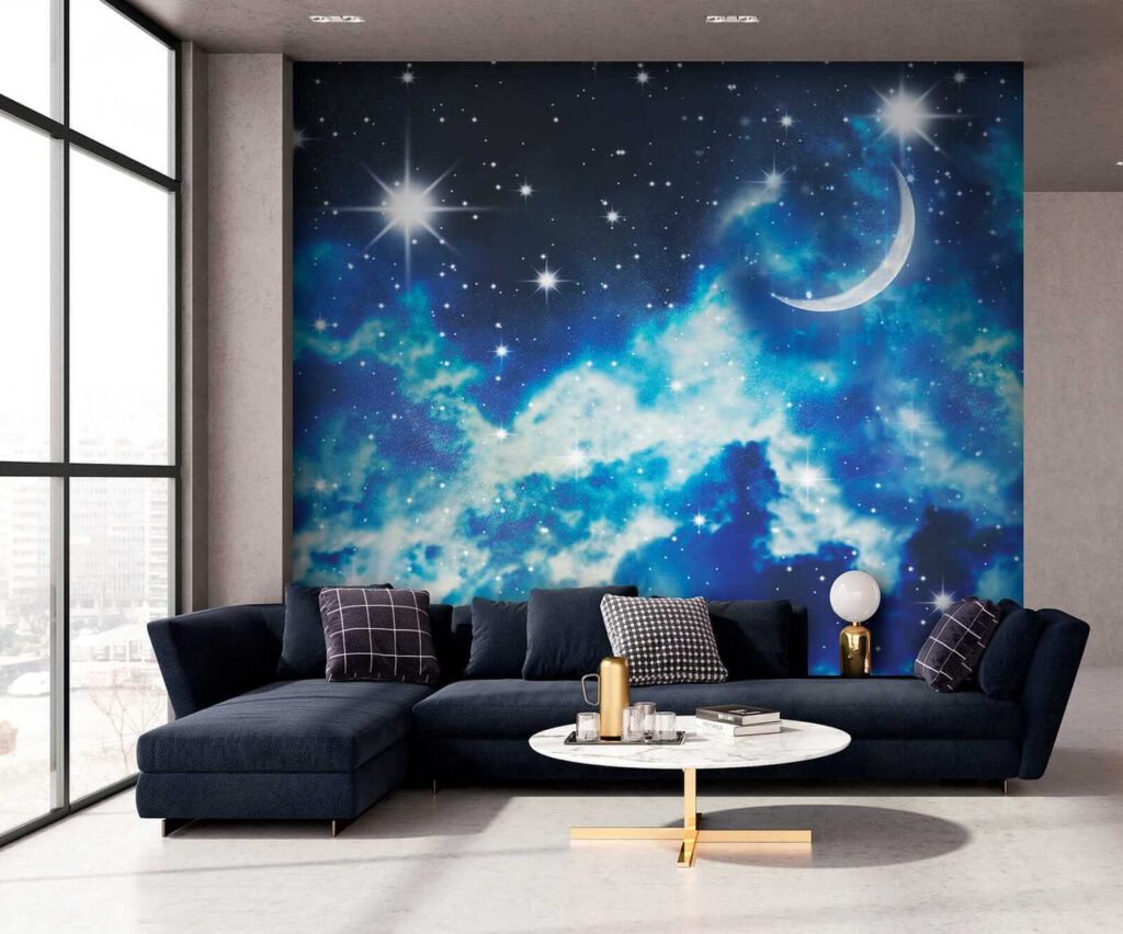 Moon and stars in the sky