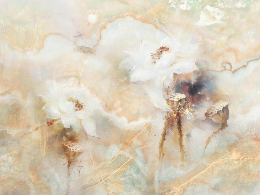 Malerei von Blumen auf einer Marmoroberfläche Malerei von Blumen auf einer Marmoroberfläche