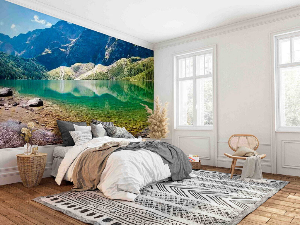 Lake with mountains in the background