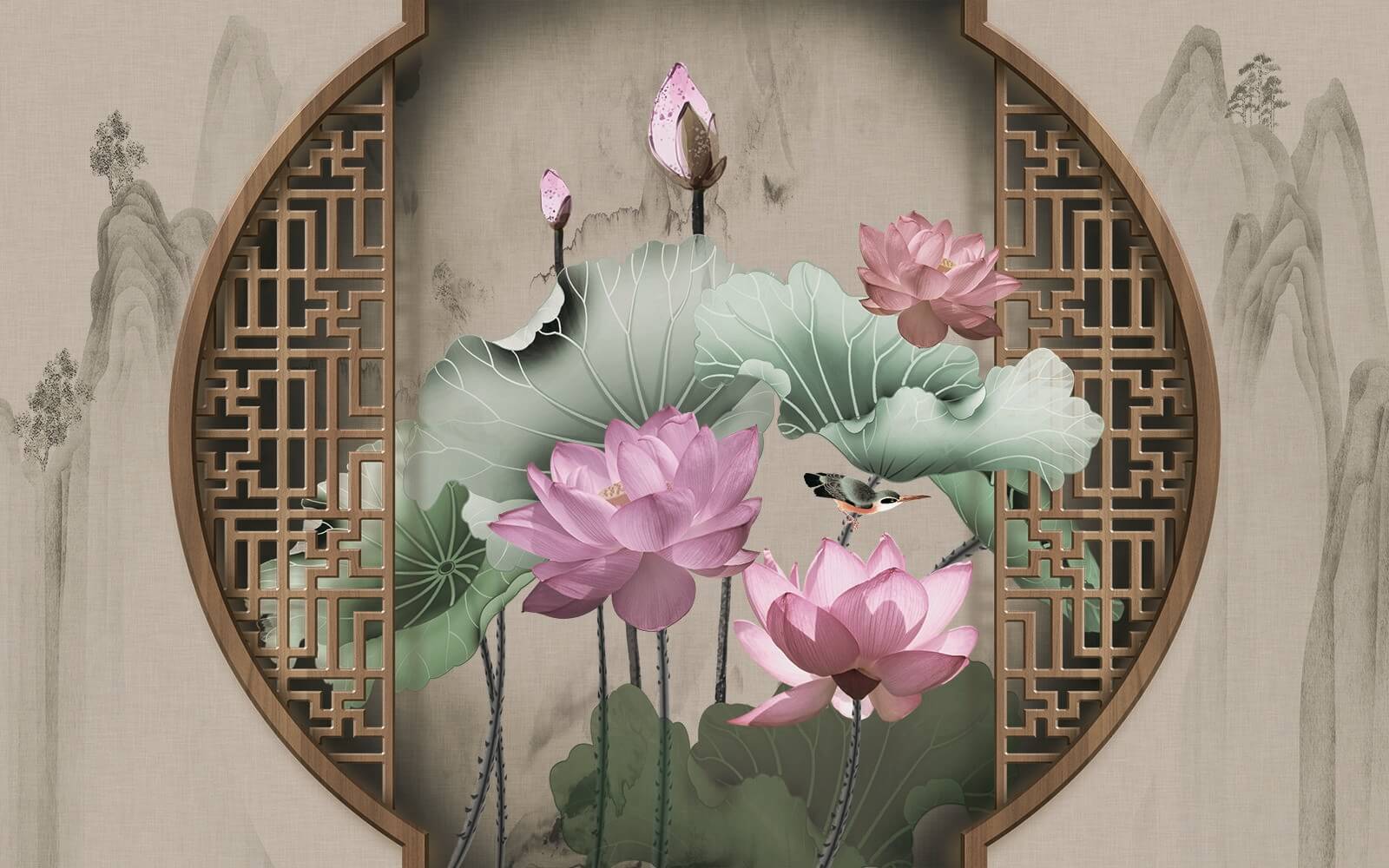 Tapete mit rosa Blumen und Blättern u11741p - Tapete mit rosa Blumen und Blättern - tegory