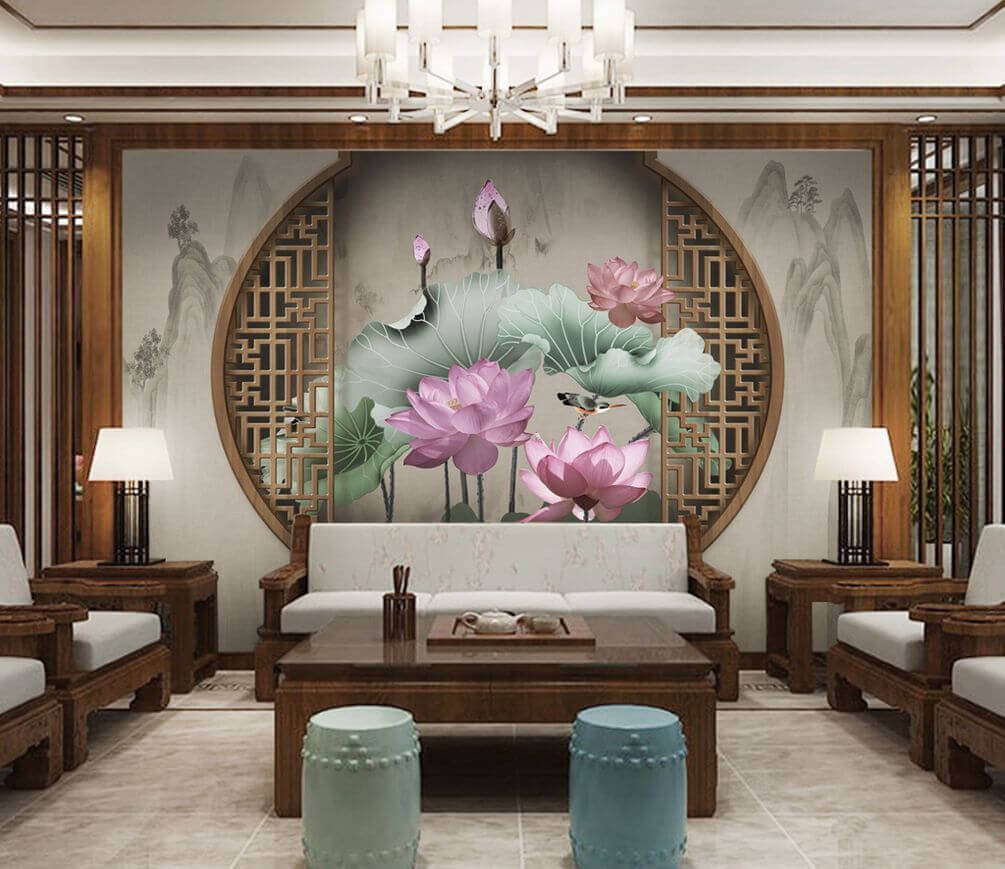 u11741pig1m - Tapete mit rosa Blumen und Blättern - tegory