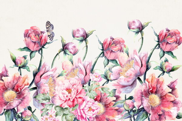 Aquarellmalerei von Blumen und einem Schmetterling Aquarellmalerei von Blumen und einem Schmetterling
