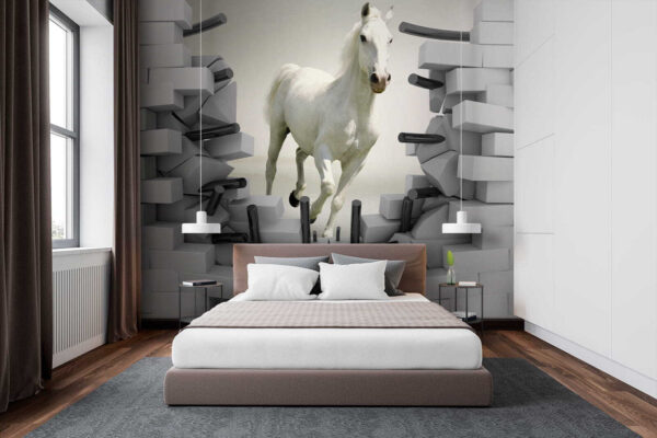 Pferd läuft durch eine Wand Pferd läuft durch eine Wand