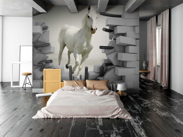 Pferd läuft durch eine Wand Pferd läuft durch eine Wand