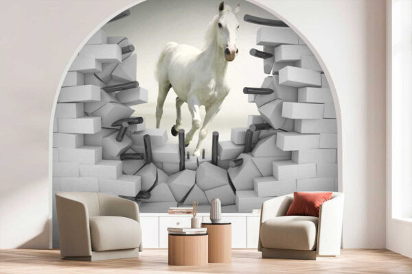 Pferd läuft durch eine Wand Pferd läuft durch eine Wand