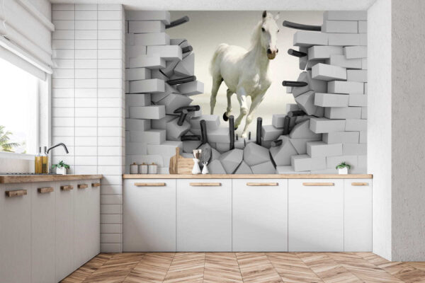 Pferd läuft durch eine Wand Pferd läuft durch eine Wand