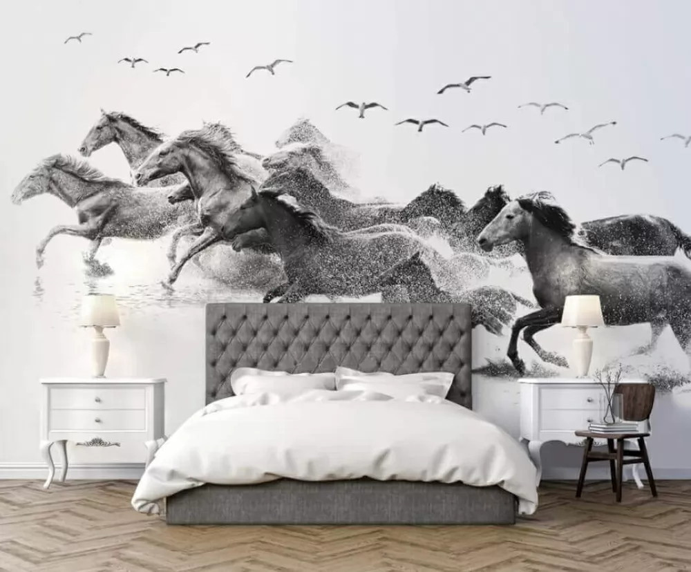 u14413pib1m - Eine Gruppe von Pferden läuft durch Wasser - tegory