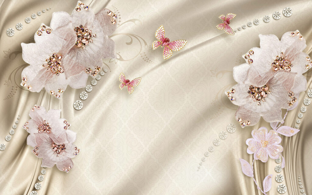 Tapete mit Blumen und Schmetterlingen Tapete mit Blumen und Schmetterlingen