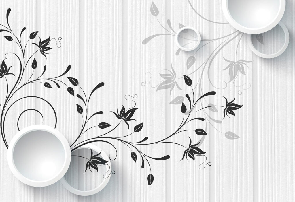 Weiße Wand mit schwarzen und weißen Blumen Weiße Wand mit schwarzen und weißen Blumen