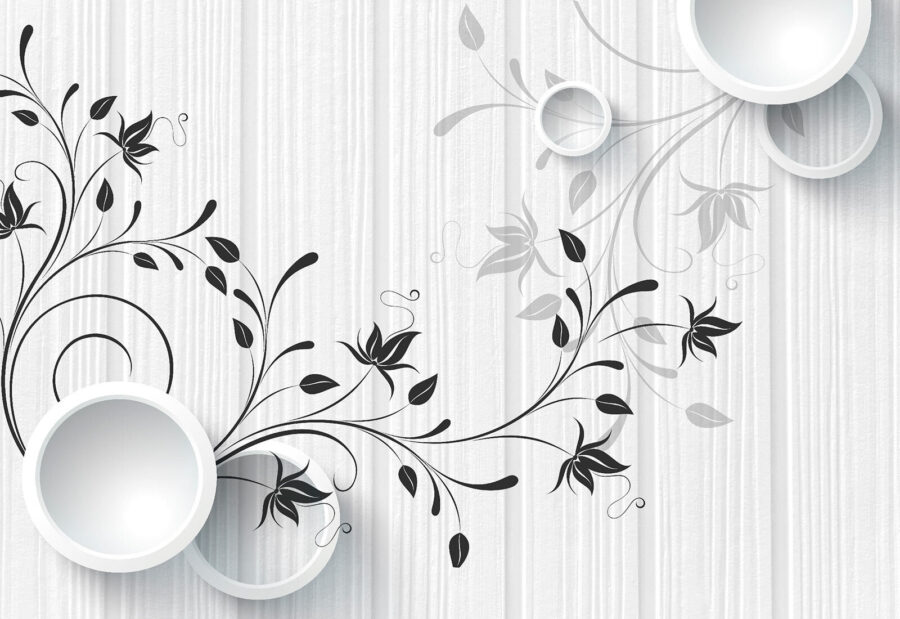Weiße Wand mit schwarzen und weißen Blumen