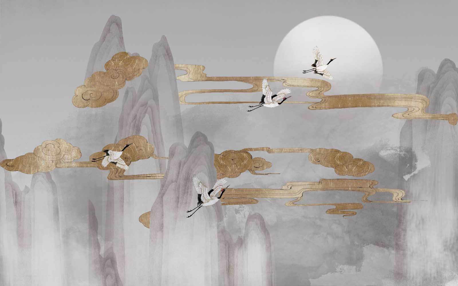 u16241p - Gemälde von Vögeln, die in den Himmel fliegen - tegory