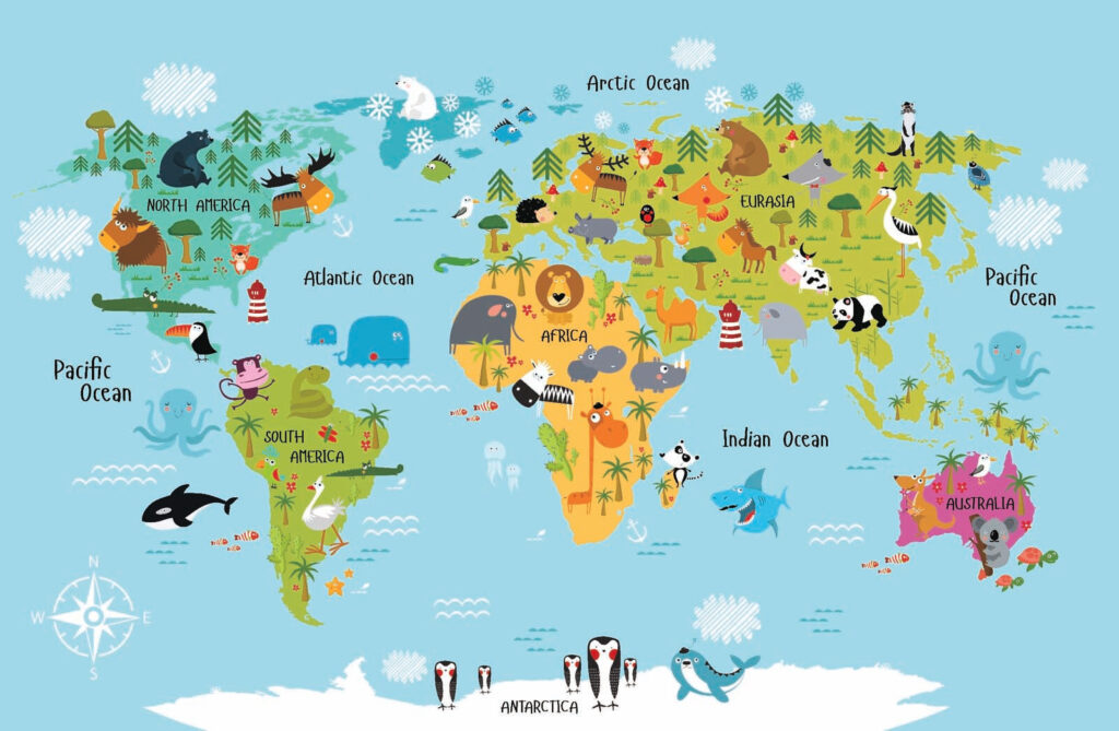 Karte der Welt mit Tieren Karte der Welt mit Tieren