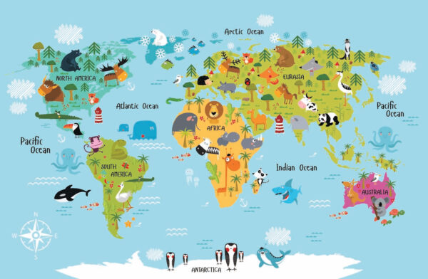 Karte der Welt mit Tieren Karte der Welt mit Tieren