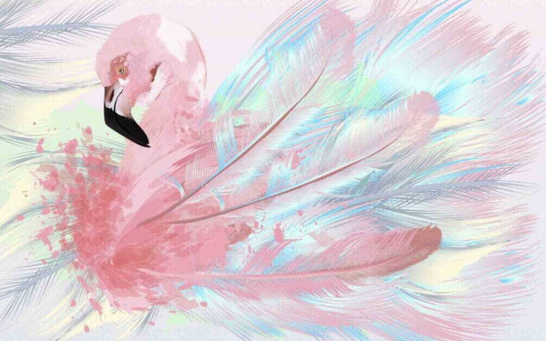 Rosa Flamingo mit weißen und blauen Federn Rosa Flamingo mit weißen und blauen Federn