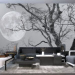 Fototapeten Baum mit Ästen und einem Mond im Hintergrund