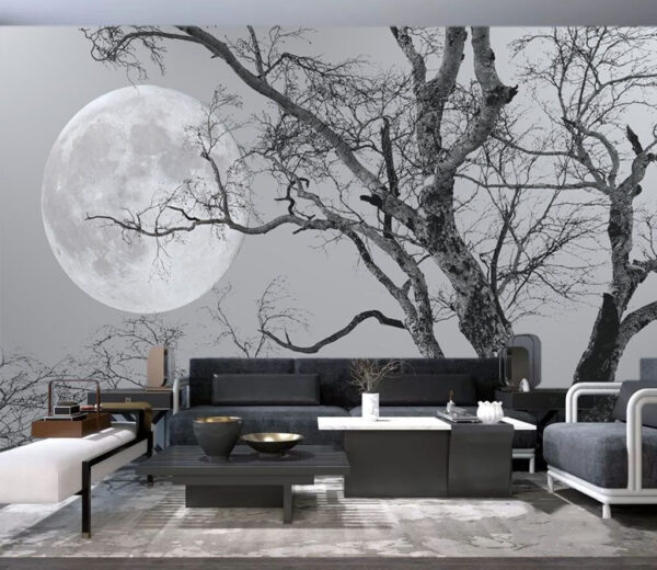 Baum mit Ästen und einem Mond im Hintergrund Baum mit Ästen und einem Mond im Hintergrund