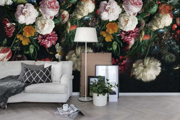 Gruppe von Blumen auf einem schwarzen Hintergrund Gruppe von Blumen auf einem schwarzen Hintergrund