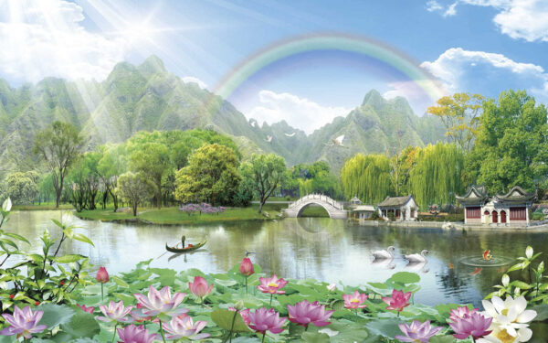 Regenbogen über einem See Regenbogen über einem See