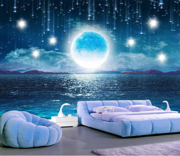 Mond über Wasser mit Sternen und Wolken Mond über Wasser mit Sternen und Wolken