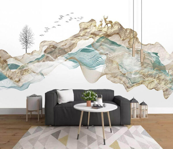 Gemälde eines Berges mit herumfliegenden Vögeln Gemälde eines Berges mit herumfliegenden Vögeln