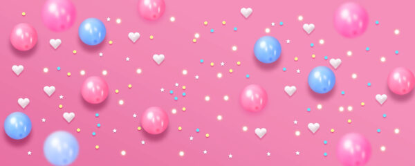 Rosa Hintergrund mit weißen und blauen Luftballons und Sternen Rosa Hintergrund mit weißen und blauen Luftballons und Sternen