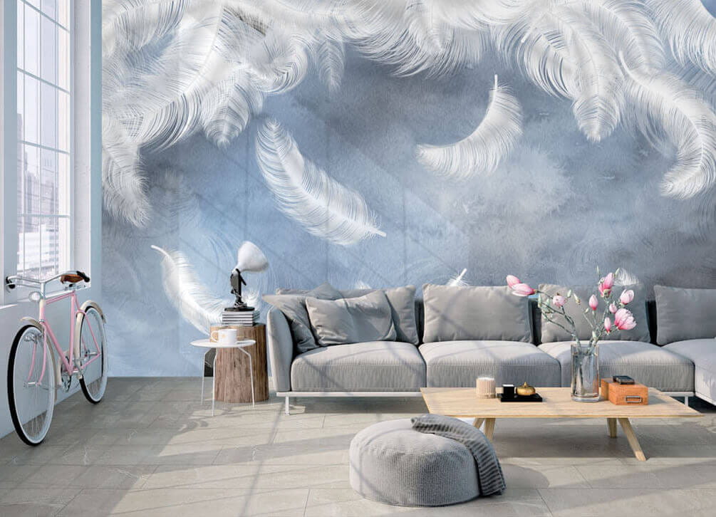 Weiße Federn auf blauem Hintergrund u23747pig1 - Weiße Federn auf blauem Hintergrund - tegory