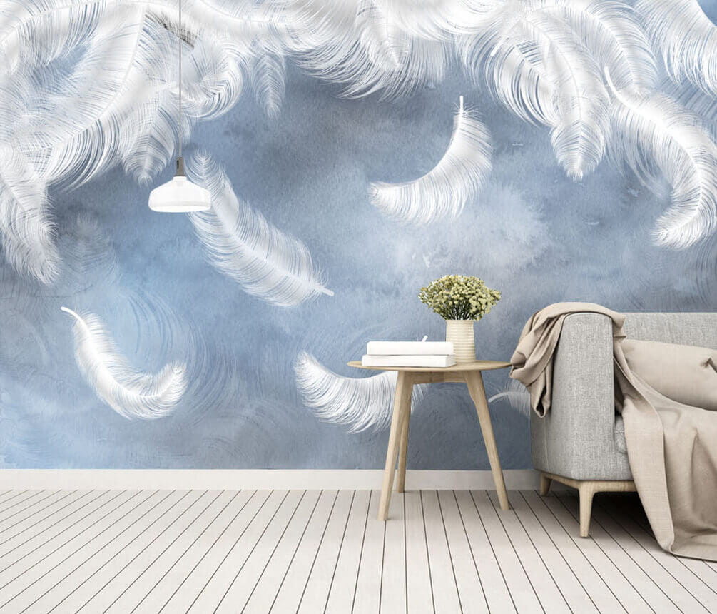 Weiße Federn auf blauem Hintergrund u23747pig3m - Weiße Federn auf blauem Hintergrund - tegory