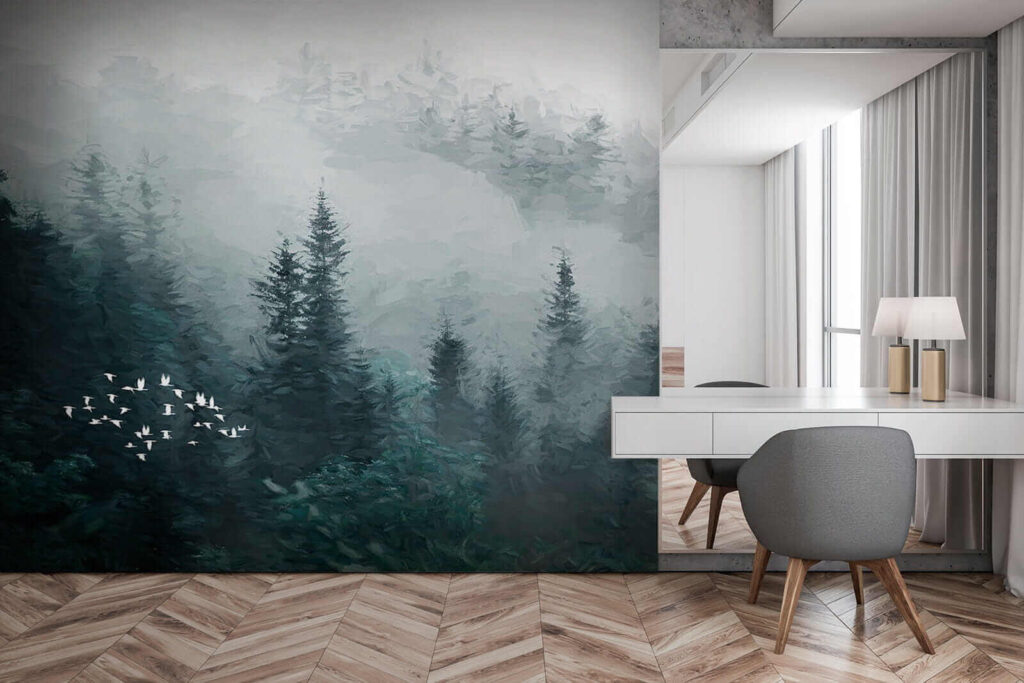 u23921pib3 1024x683 - Nebliger Wald mit fliegenden Vögeln - tegory