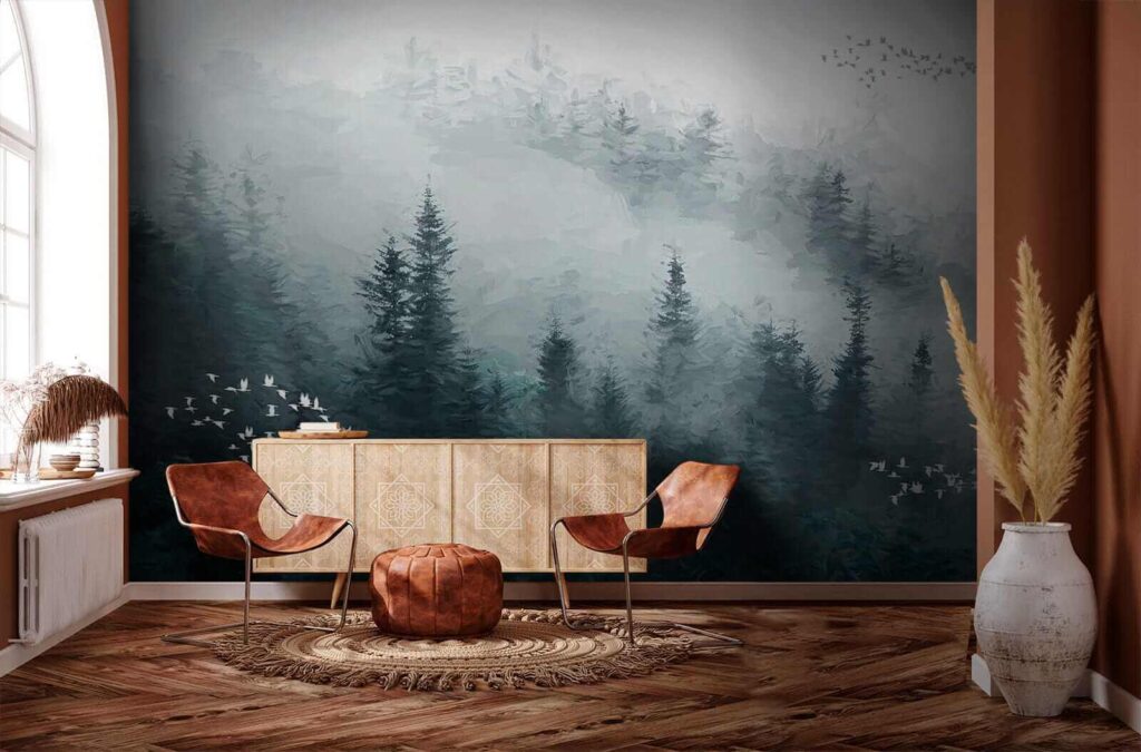 u23921pih1 1024x675 - Nebliger Wald mit fliegenden Vögeln - tegory